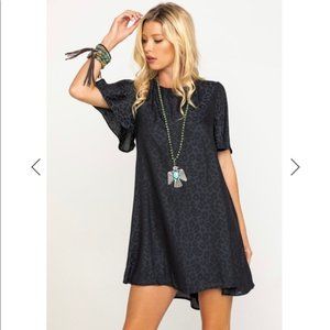 Show Me Your Mumu Black Silky Cheetah Print Midi Dress Size S